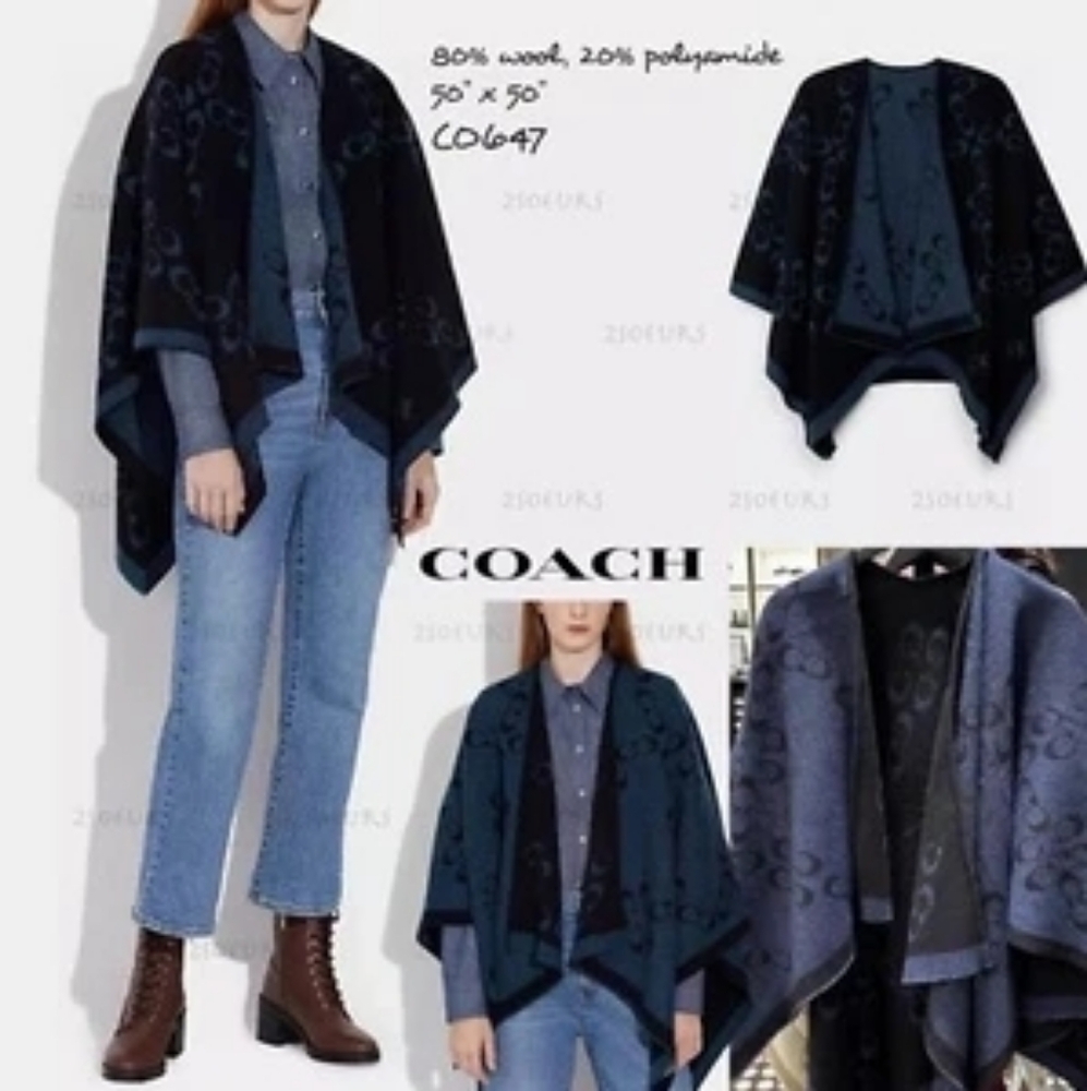 Coach Signature Poncho - Black/Midnight Navy